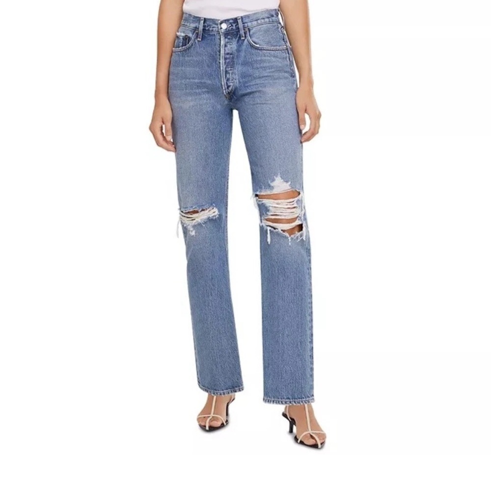 AGOLDE AG Women Lana Mid Rise Distress Straight Jean size 25